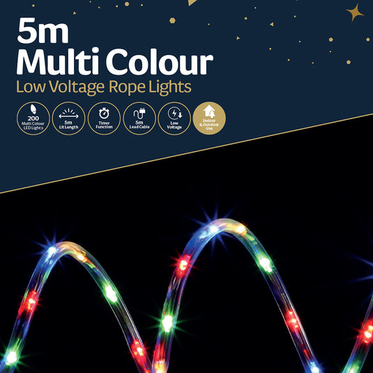 5M Micro 200 LED Rope Cable Light - Multi Colour