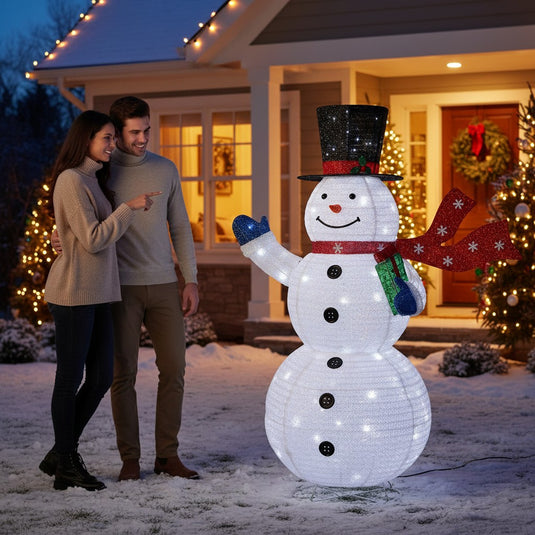 1.8M Pop Up Fleece Snowman - 200 White LEDs