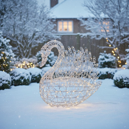 1M Colour Changeable White Rattan Serpentine Swan - 300 LEDs