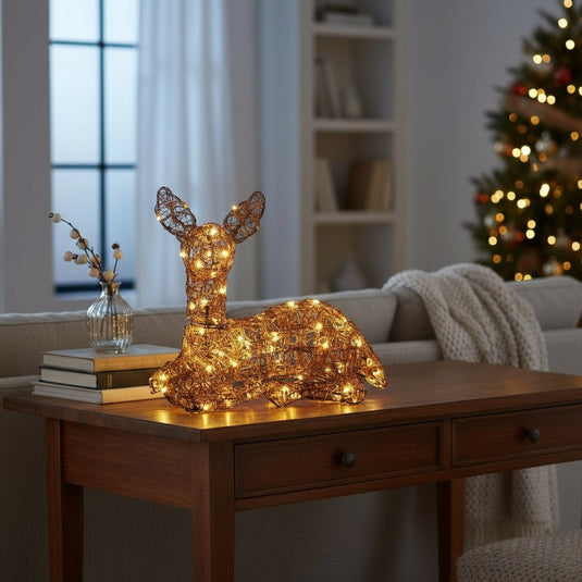 36cm Brown Acrylic Resting Baby Deer - 65 LEDs
