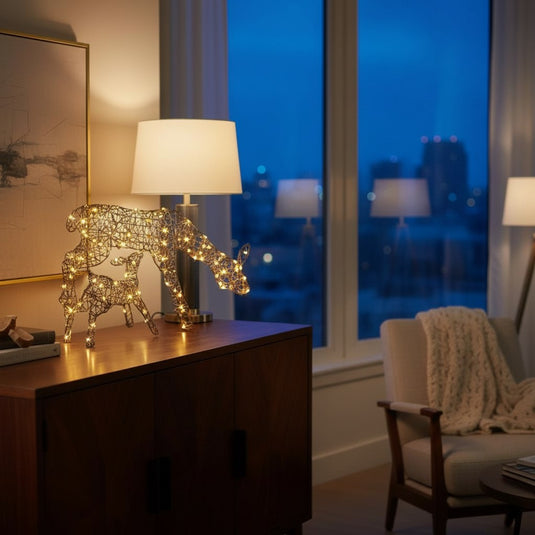 25cm Black Wire Dear And Fawn - 150 Warm White LEDs