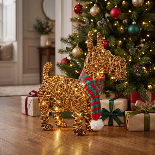 44CM Brown Wicker Scottie Dog