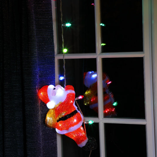 30cm Acrylic Climbing Santa with String Lights