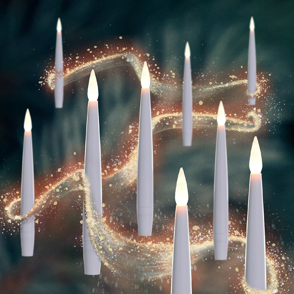 10 White Remote Controlled Magic Candles with Wand