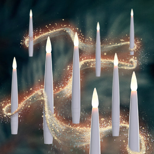 10 White Remote Controlled Magic Candles with Wand