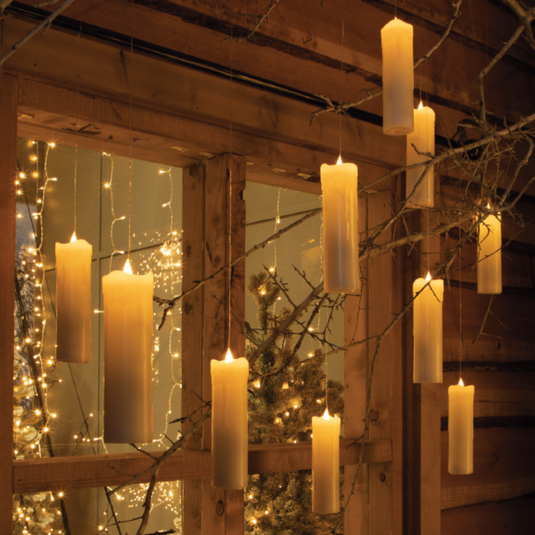 5 Warm White Remote Controlled Magic Pillar Candles with Wand