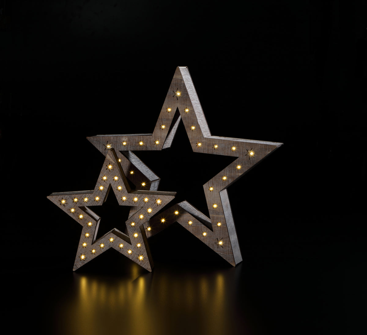 Set of 2 Rustic Wooden Stars