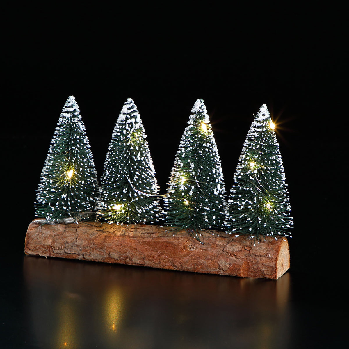 Four Needle Trees In Wooden Base - 12.5CM High