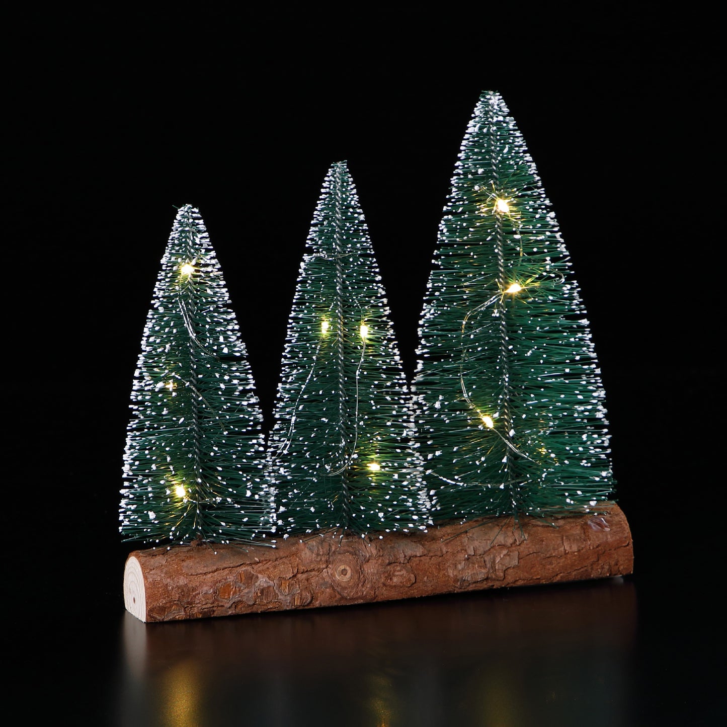 Three Bristle Trees on Wooden Base