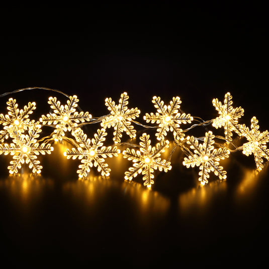 10 Warm White Large Snowflake String Light - Battery Operated