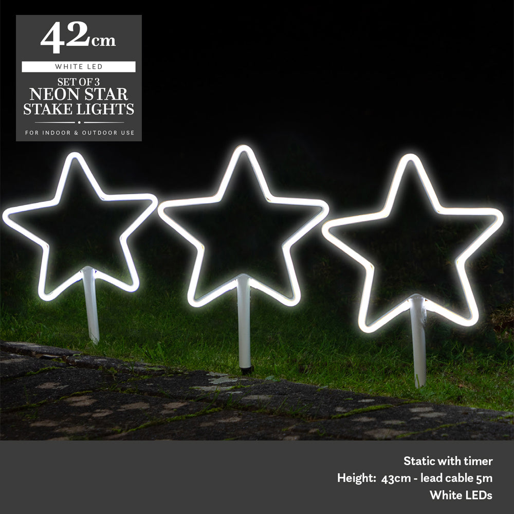 Set of 3 White Neon Star Stakelights
