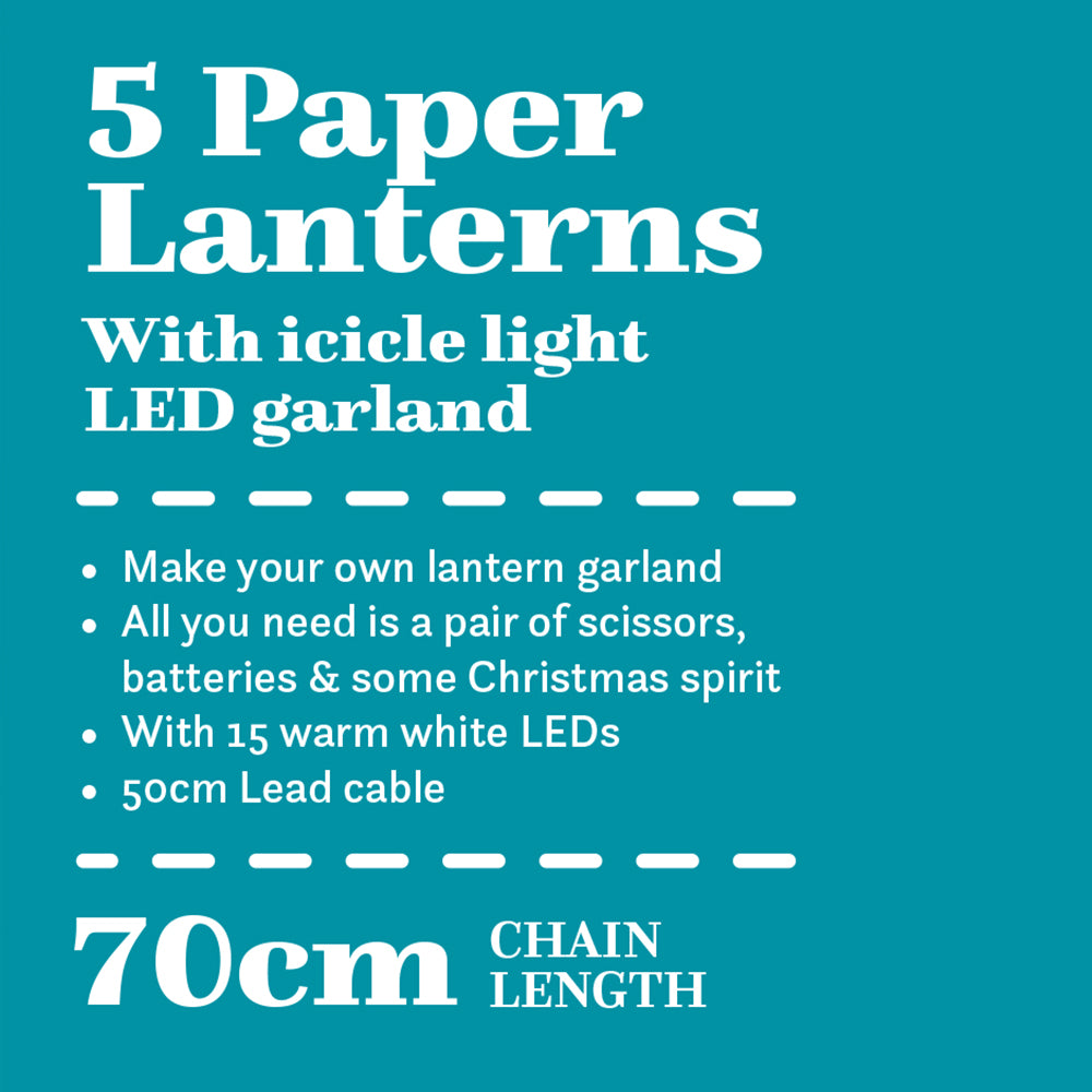 Set of 5 DIY Paper Lanterns with Icicle Light Chain
