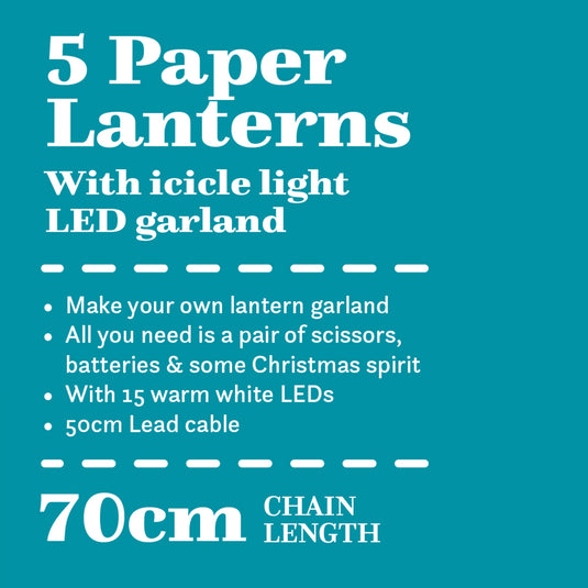 Set of 5 DIY Paper Lanterns with Icicle Light Chain