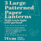 Set of 3 DIY Large Patterned Paper Lanterns with Icicle Light Chain