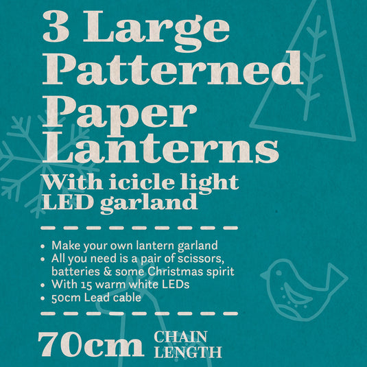 Set of 3 DIY Large Patterned Paper Lanterns with Icicle Light Chain