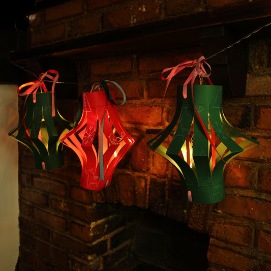 Set of 3 DIY Large Patterned Paper Lanterns with Icicle Light Chain
