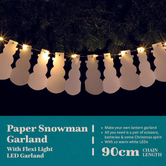 DIY White Snowman Paper Chain - 10 Warm White LEDs