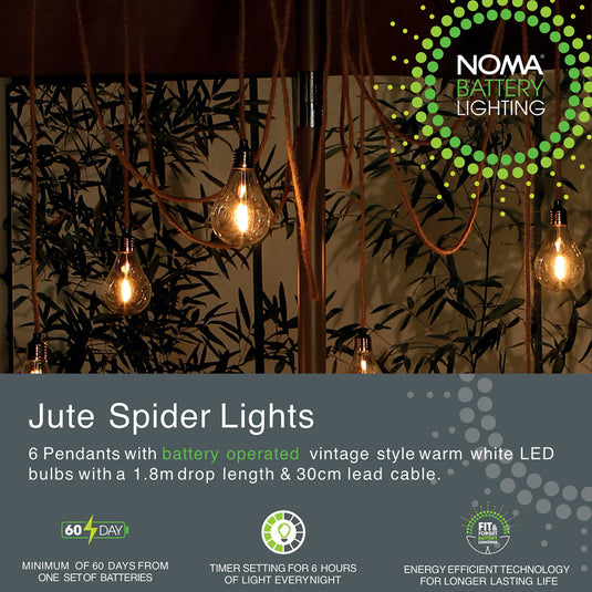 6 Battery Operated The Bulb Jute Spider Lights