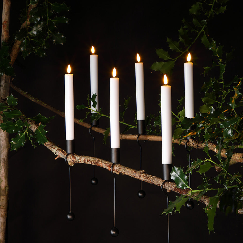 Set of 6 Magic Candles with Black Metal Holder