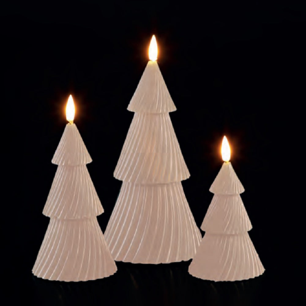 Set Of 3 Christmas Tree Wax Candles - Cream