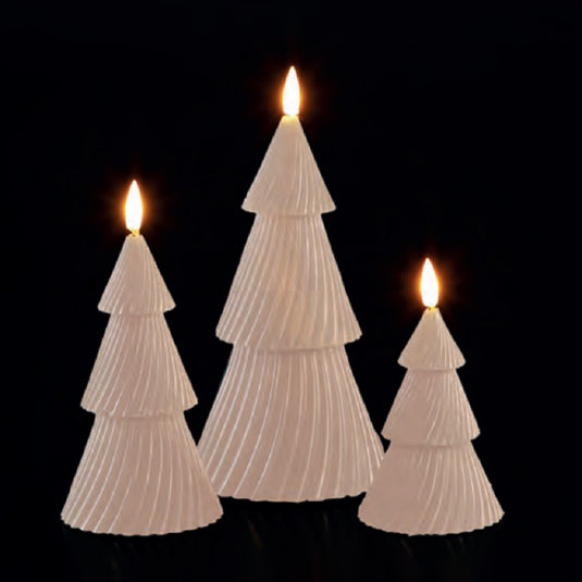 Set Of 3 Christmas Tree Wax Candles - Cream