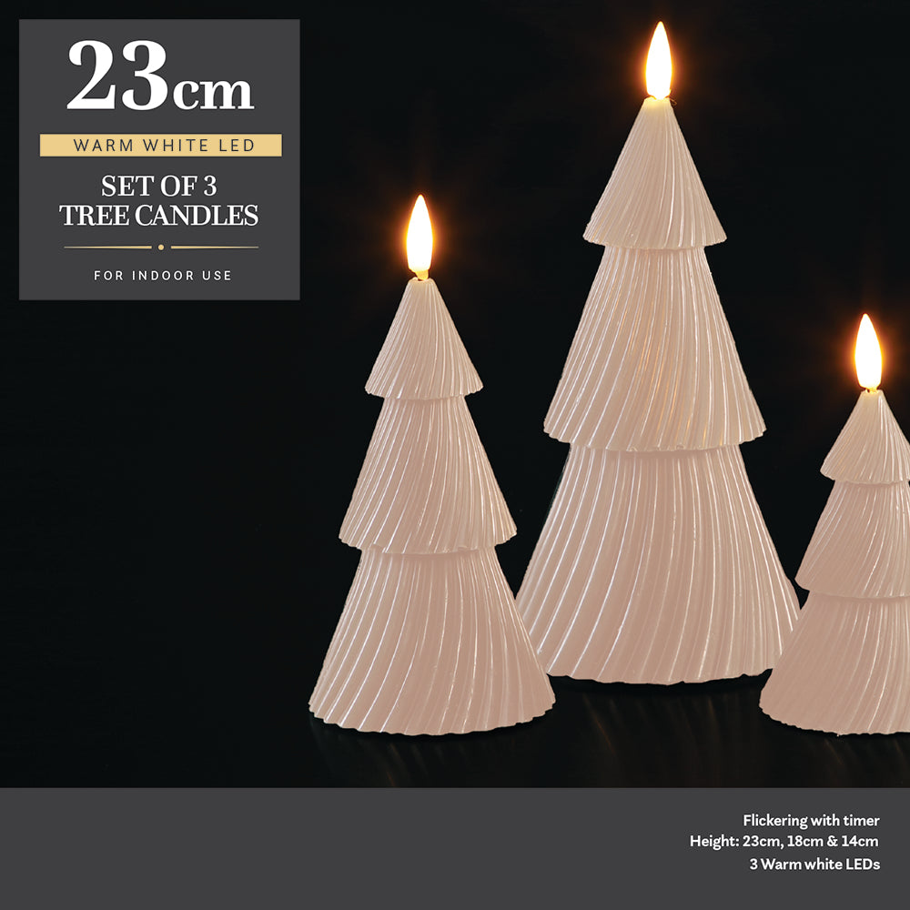 Set Of 3 Christmas Tree Wax Candles - Cream