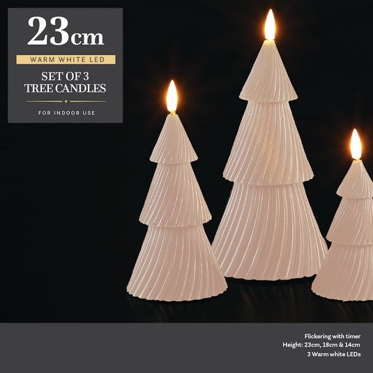 Set Of 3 Christmas Tree Wax Candles - Cream