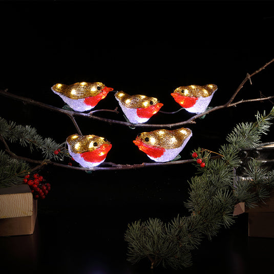 Set of 5 Acrylic Robins with Clips
