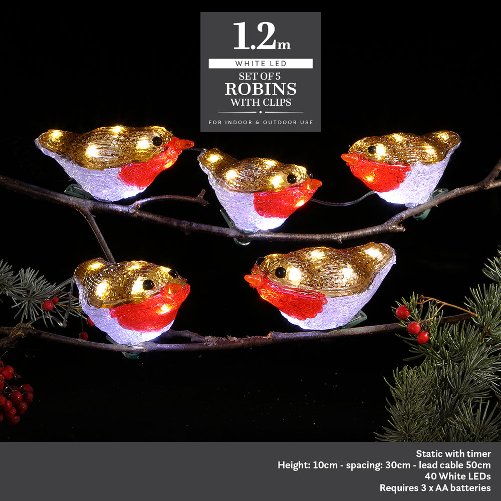 Set of 5 Acrylic Robins with Clips