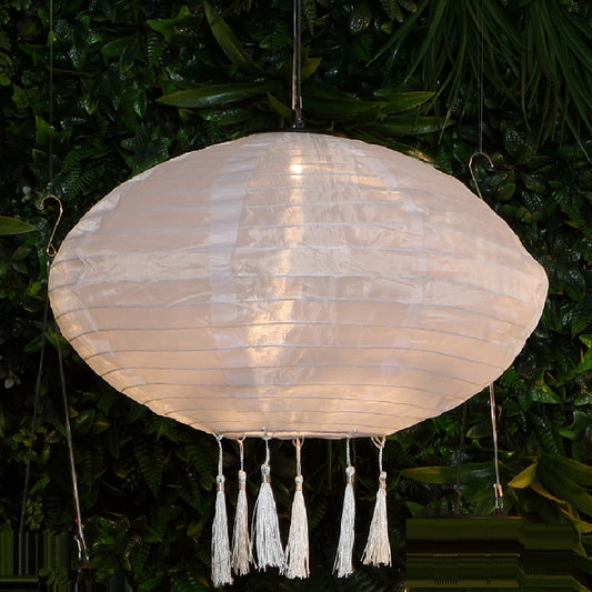 Mandarin 40cm White Oval Lantern with Tassels