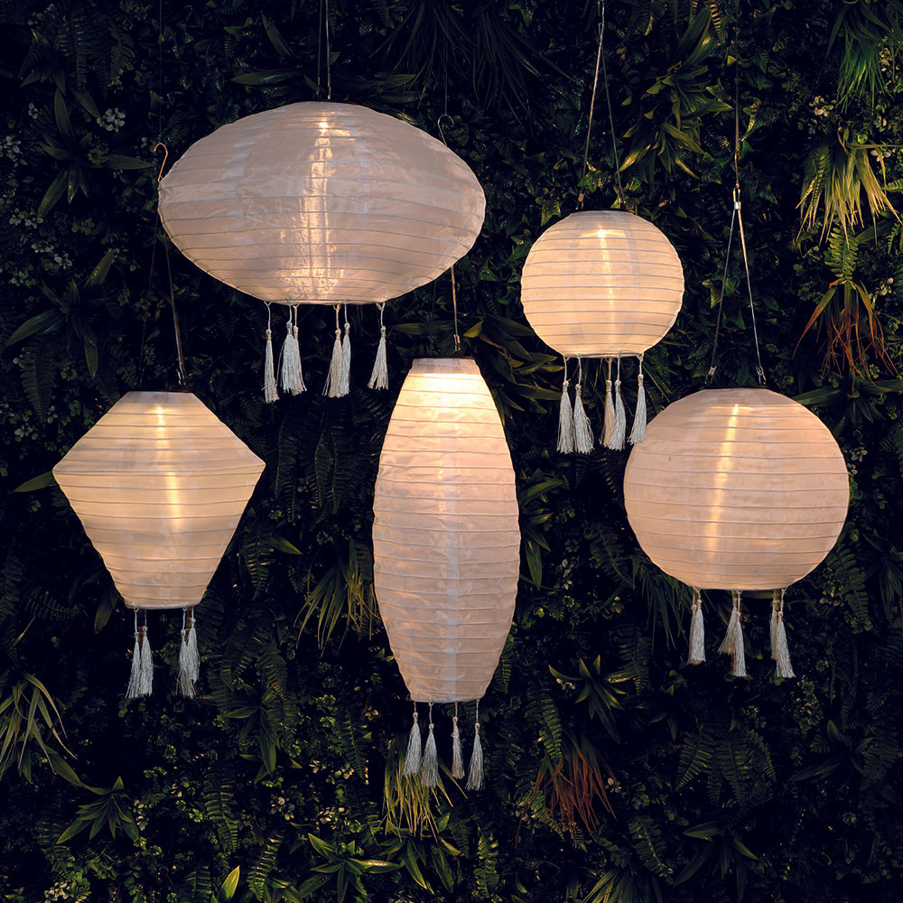 Mandarin 40cm White Oval Lantern with Tassels