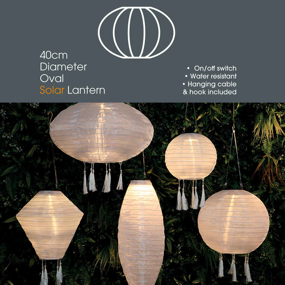 Mandarin 40cm White Oval Lantern with Tassels
