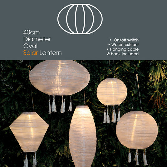 Mandarin 40cm White Oval Lantern with Tassels