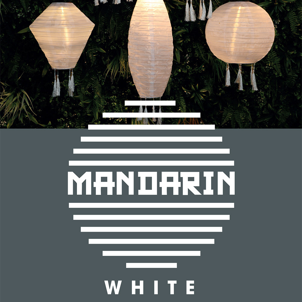 Mandarin 40cm White Oval Lantern with Tassels