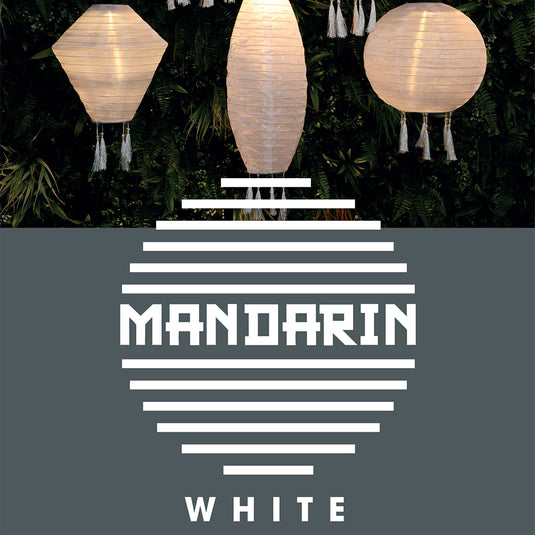 Mandarin 40cm White Oval Lantern with Tassels