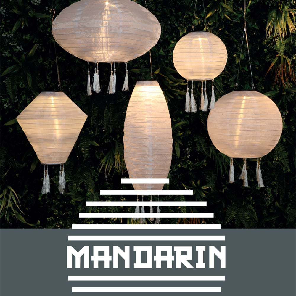 Mandarin 20cm White Round Lanterns with Tassels