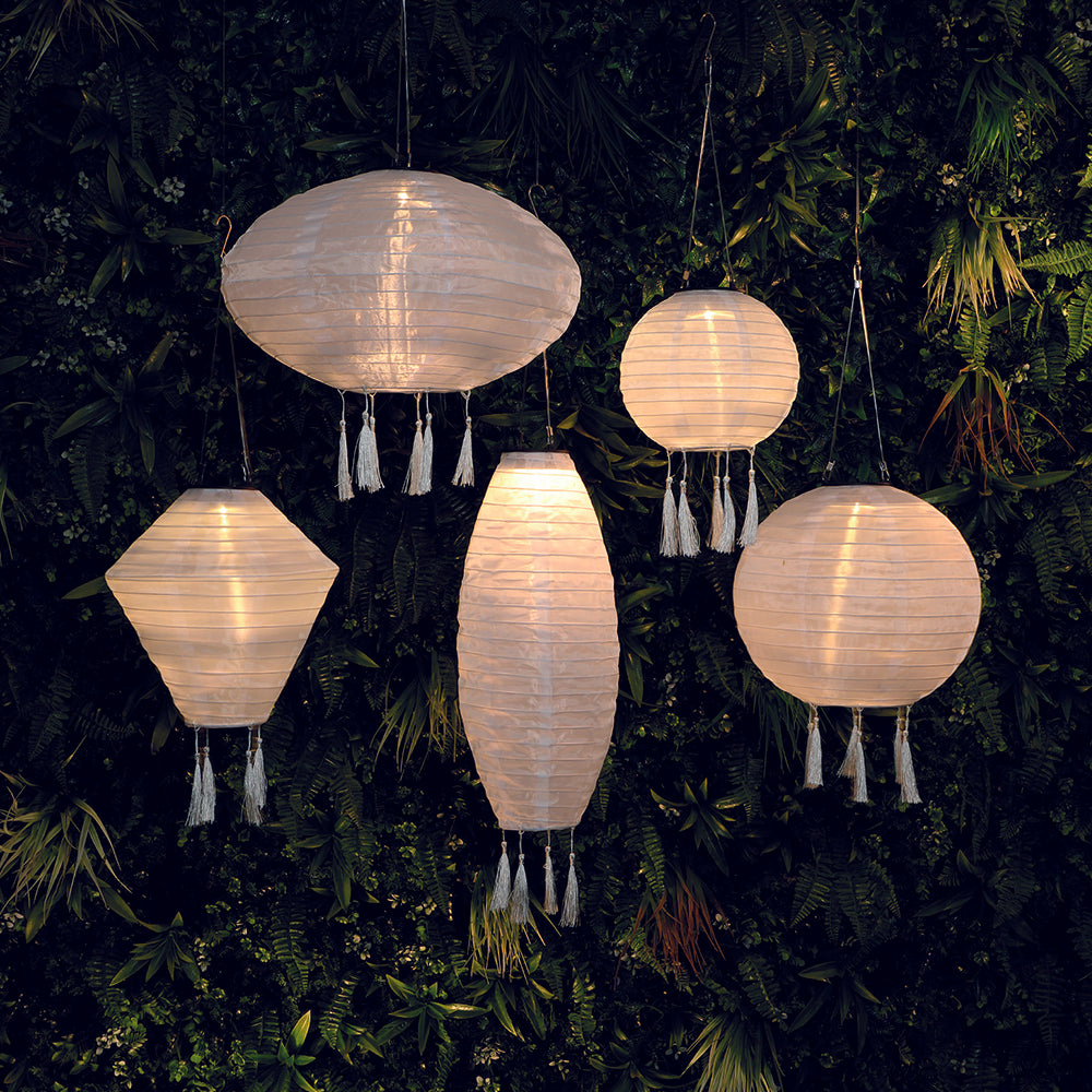 Mandarin 28cm White Diamond Lantern with Tassels