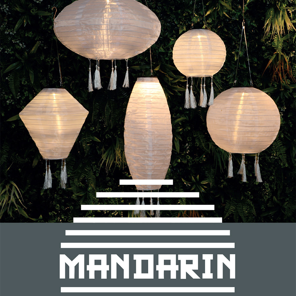 Mandarin 28cm White Diamond Lantern with Tassels