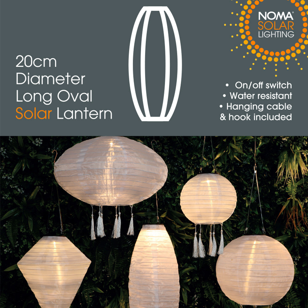 Mandarin 20cm White Long Oval Lantern with Tassels