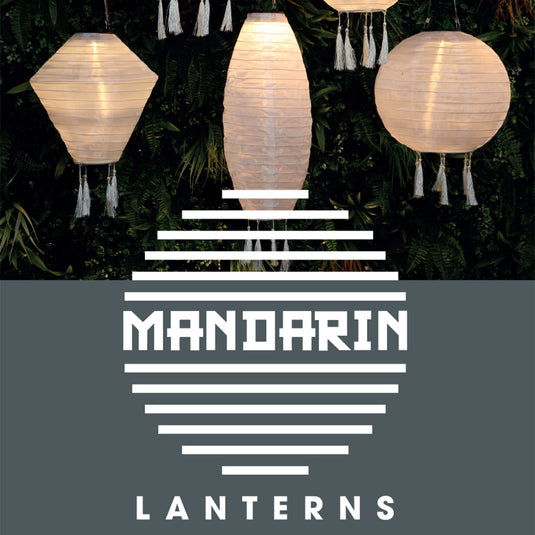 Mandarin 20cm White Long Oval Lantern with Tassels