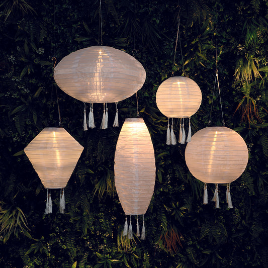 Mandarin 30cm White Round Lantern with Tassels