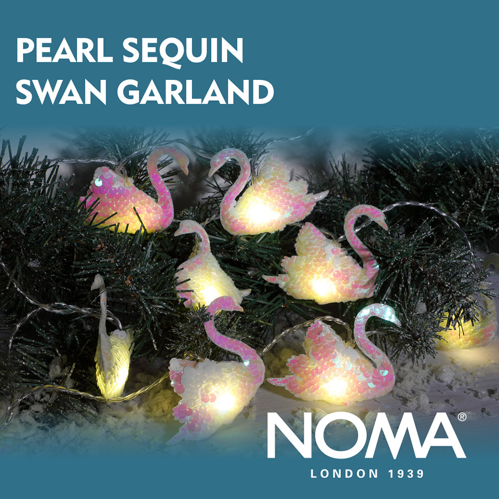 20 Warm White Pearl Sequin Swan String Lights with Clear Cable