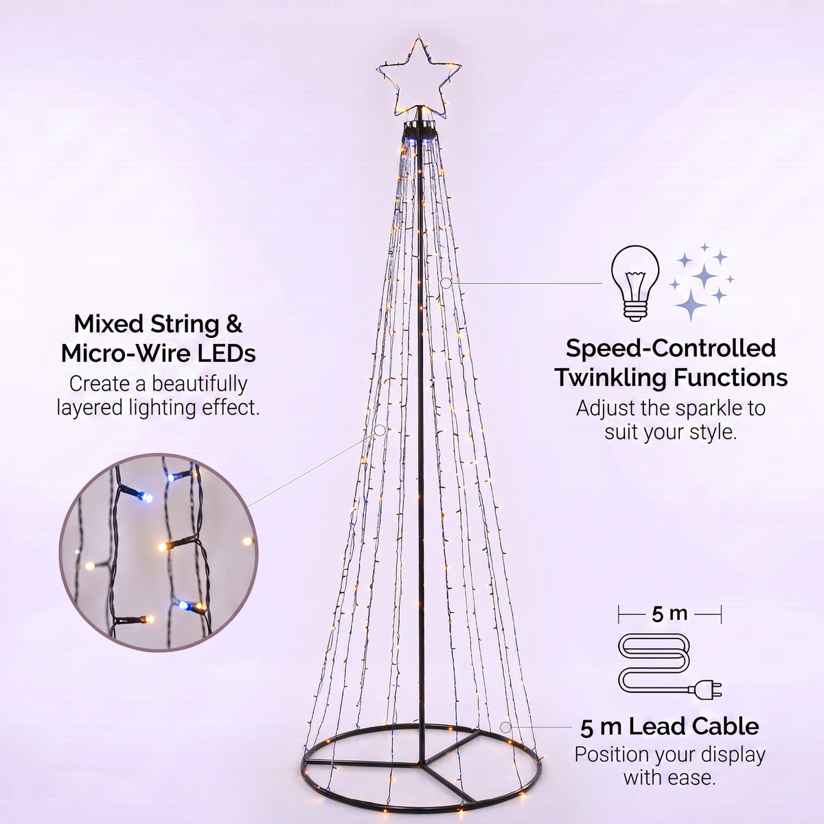 Paris By Night - Cone Tree With Star (2.1m)