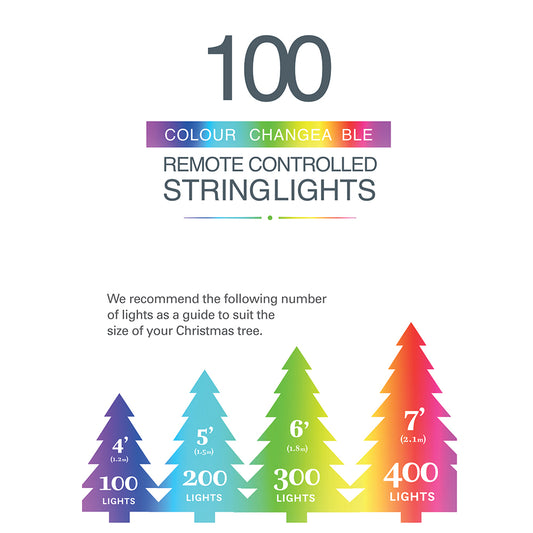 100 Colour Changeable Remote Controlled String Lights with Green Cable