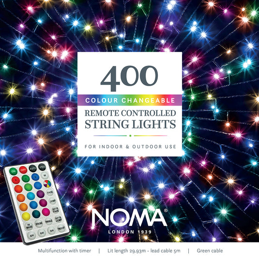 400 Colour Changeable Remote Controlled String Lights with Green Cable