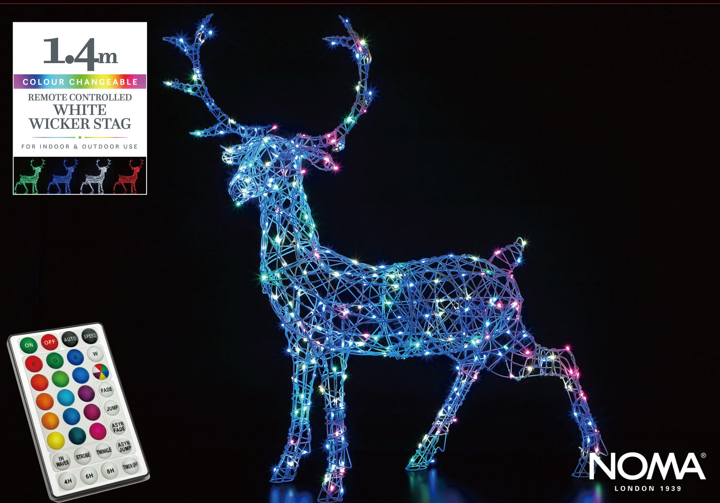 1.4M Colour Changeable White Rattan Woburn Stag - 300 LEDs