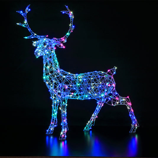 1.4M Colour Changeable White Rattan Woburn Stag - 300 LEDs