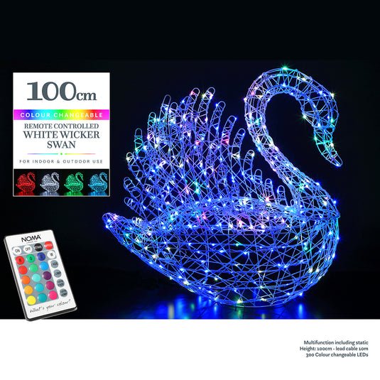 1M Colour Changeable White Rattan Serpentine Swan - 300 LEDs