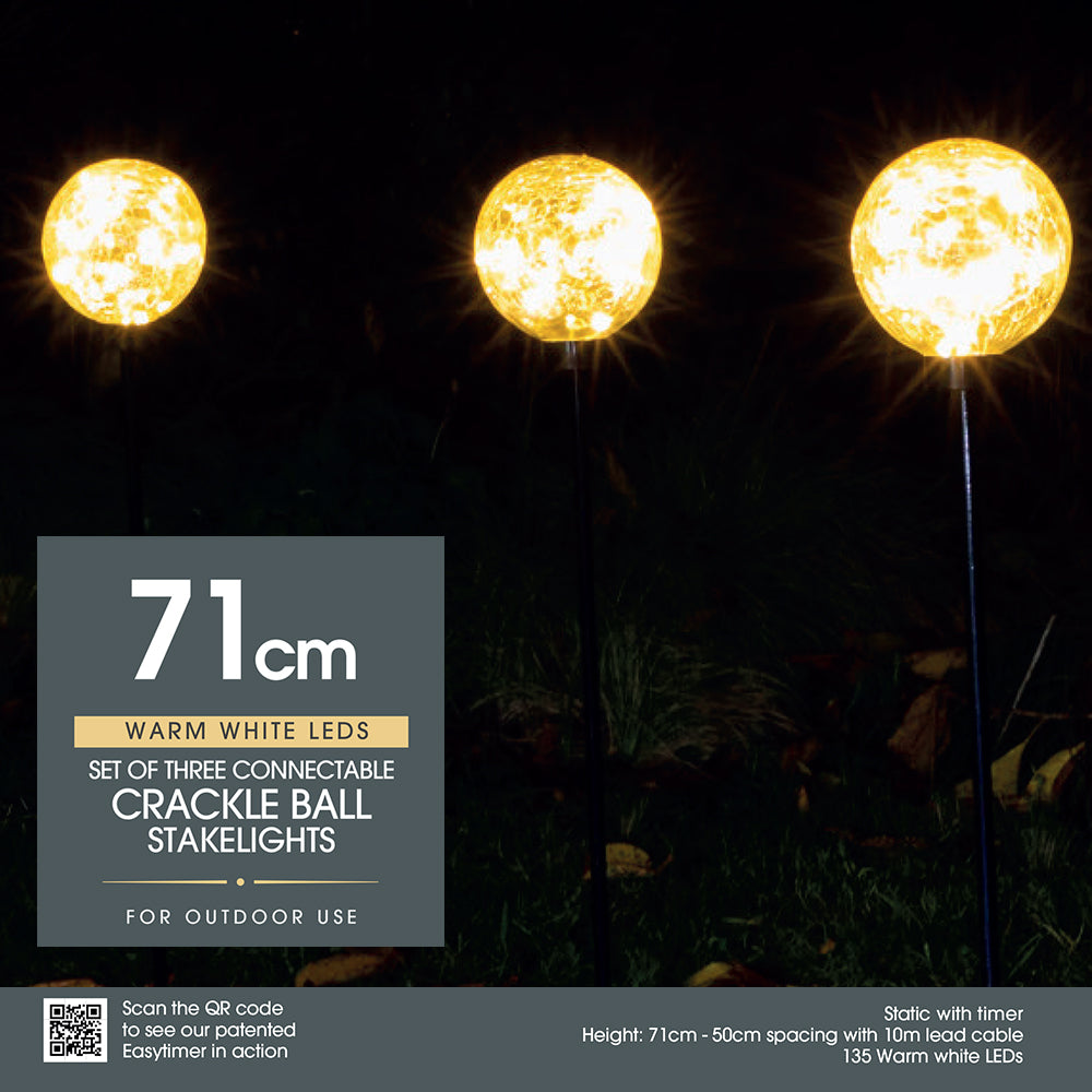 Set of 3 Connectable Warm White Crackleball Lights