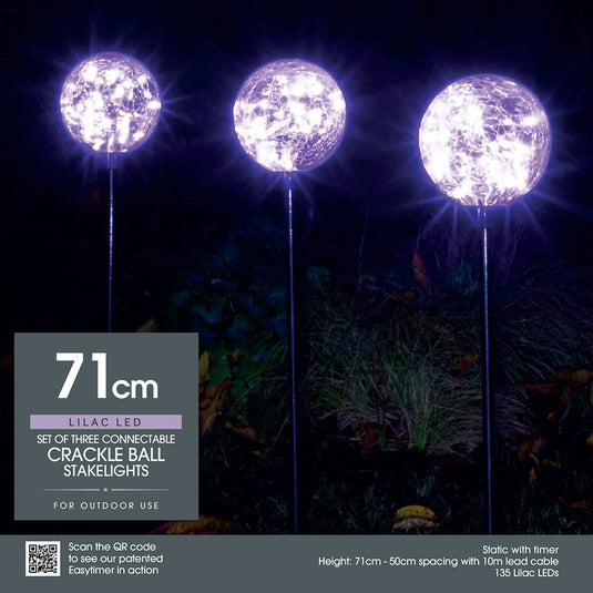 Set of 3 Connectable Lilac Crackleball Lights